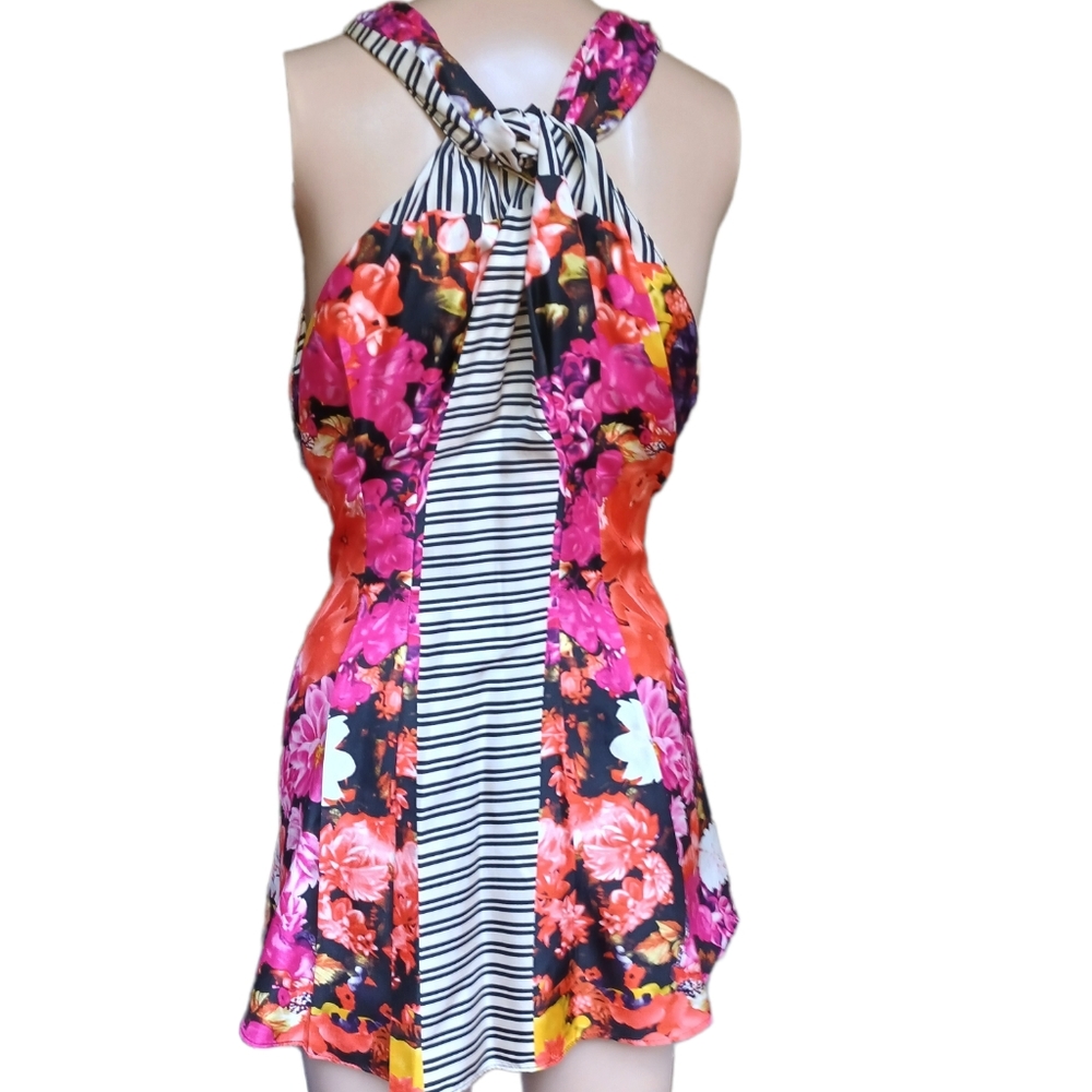 Etcetera Womens Silk Halter Top Multicolor Floral Ribbon Belt Long Size Small - Picture 6 of 9